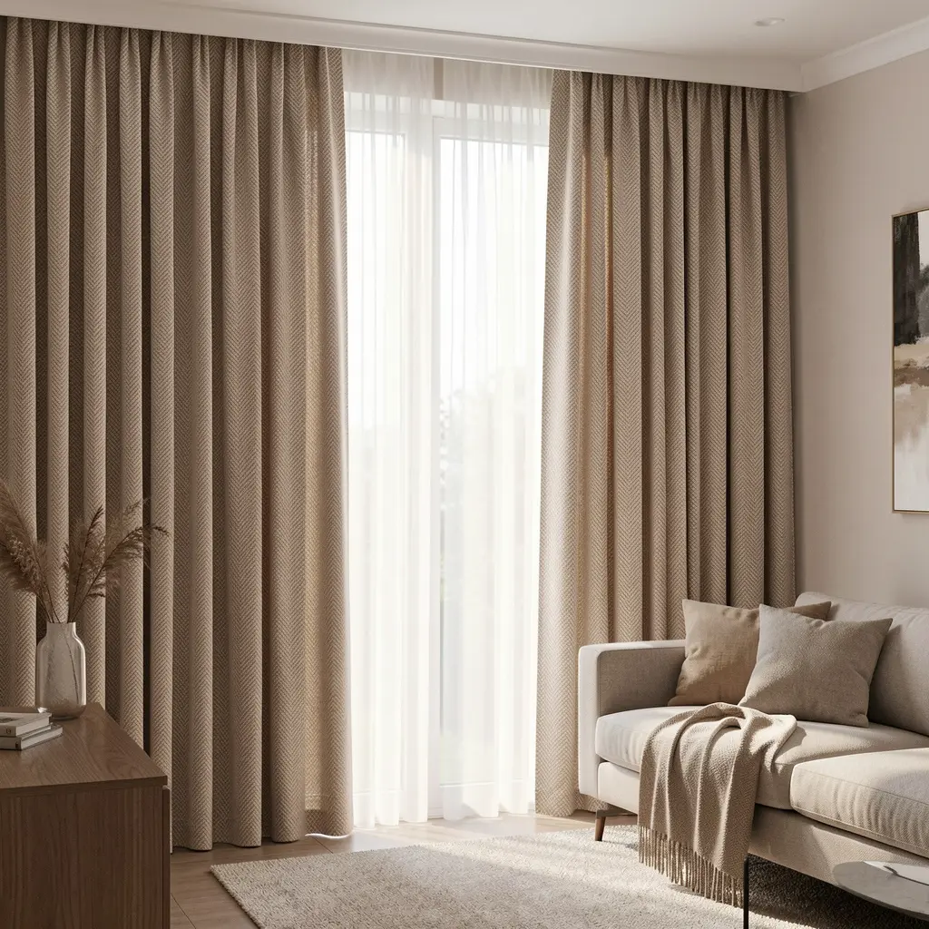Elegant curtains in contemporary living room