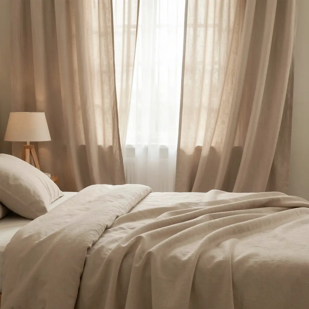 Soft drapes in peaceful bedroom setting