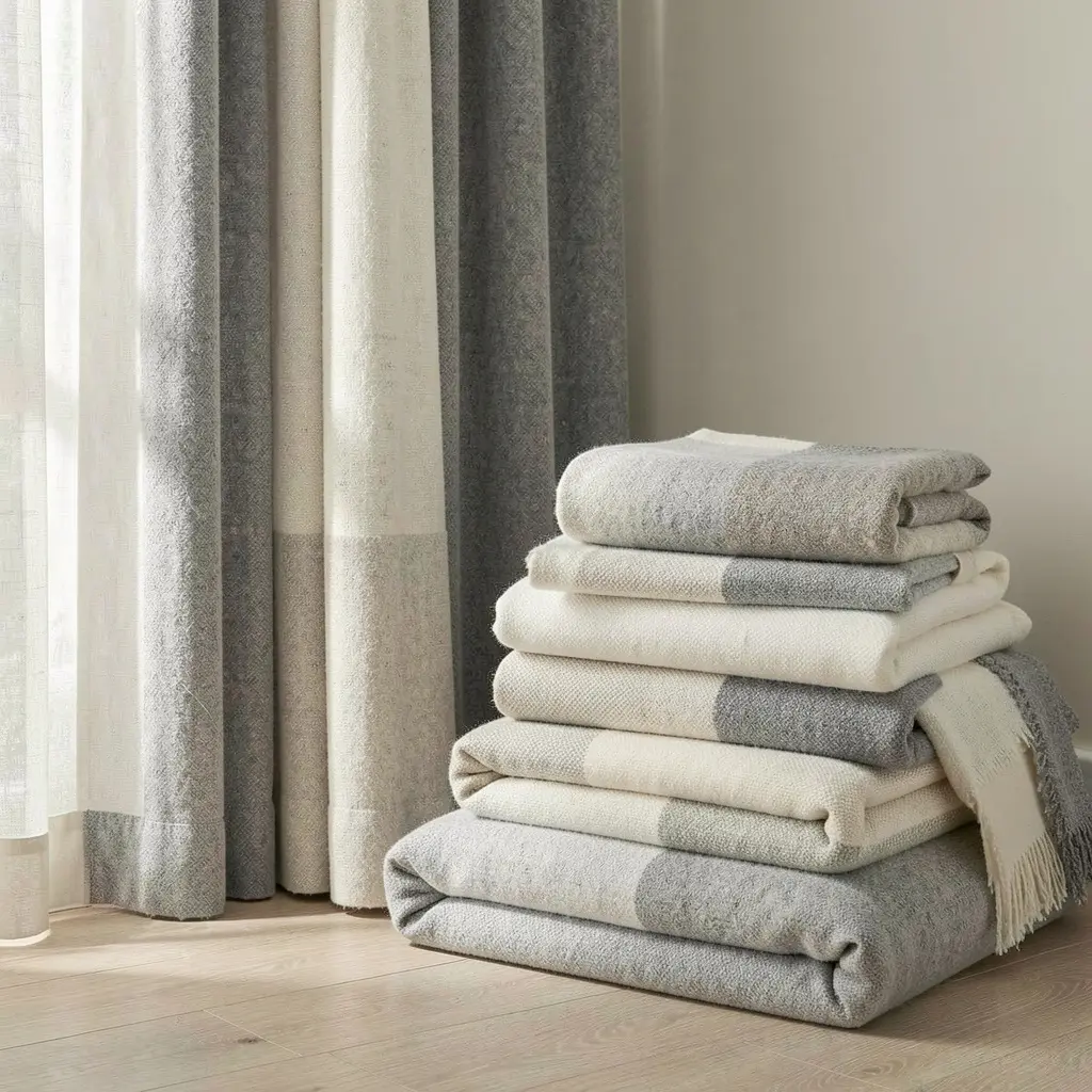 Coordinated textile collection with throws and curtains